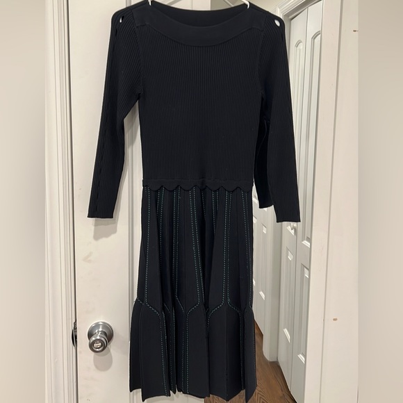 Sandro Paris Navy Embroidered Fit and Flare Dress - Picture 4 of 5